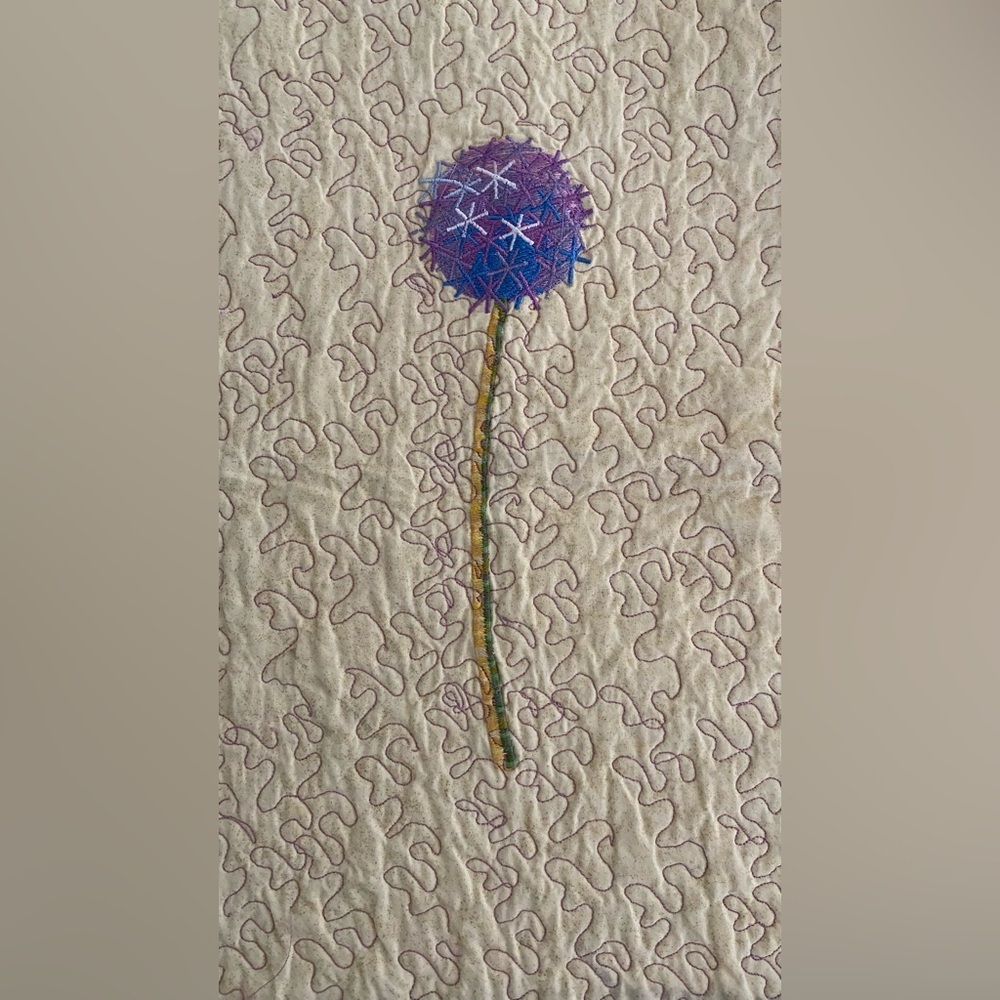 Quilted Handmade Table Runner Wildflower Pattern Beige Purple Green 41.5" X 21" - Picture 8 of 16